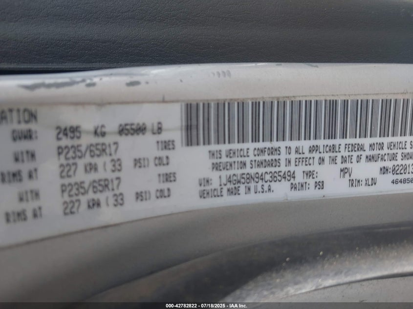 1J4GW58N94C365494 2004 JEEP GRAND CHEROKEE photo no. 9