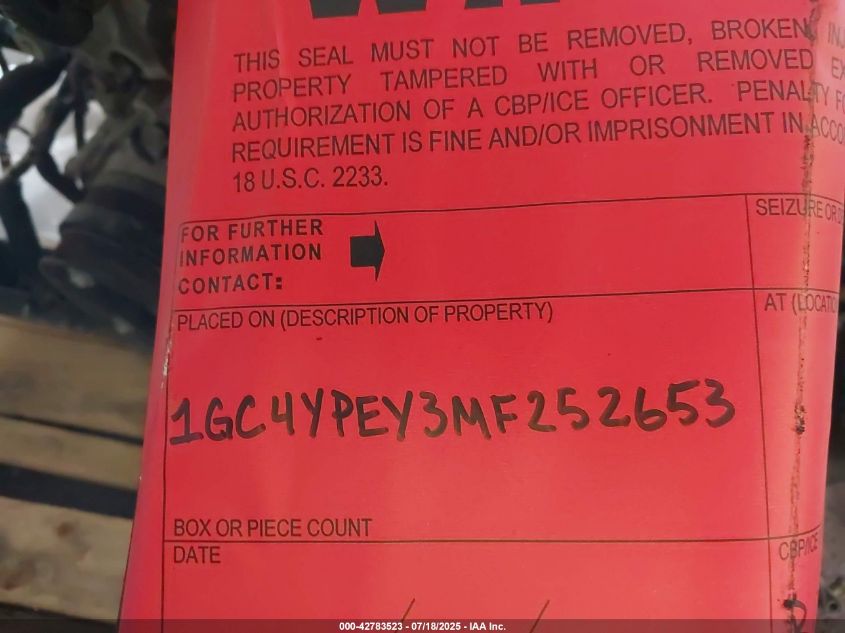 2021 Chevrolet Silverado 2500Hd 4Wd Standard Bed Ltz VIN: 1GC4YPEY3MF252653 Lot: 42783523