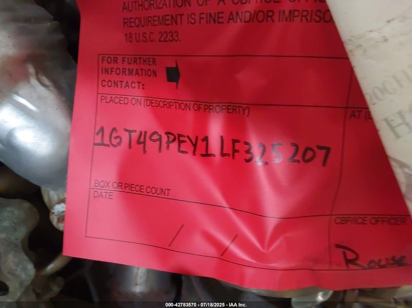 2020 GMC Sierra 2500Hd 4Wd Standard Bed At4 VIN: 1GT49PEY1LF325207 Lot: 42783570