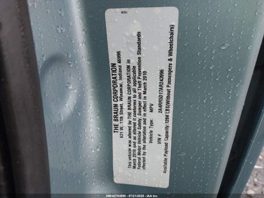 2010 Chrysler Town & Country Touring VIN: 2A4RR5D17AR243996 Lot: 42783590