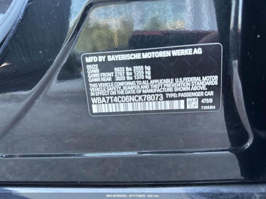 2022 BMW 7 Series - WBA7T4C06NCK78073