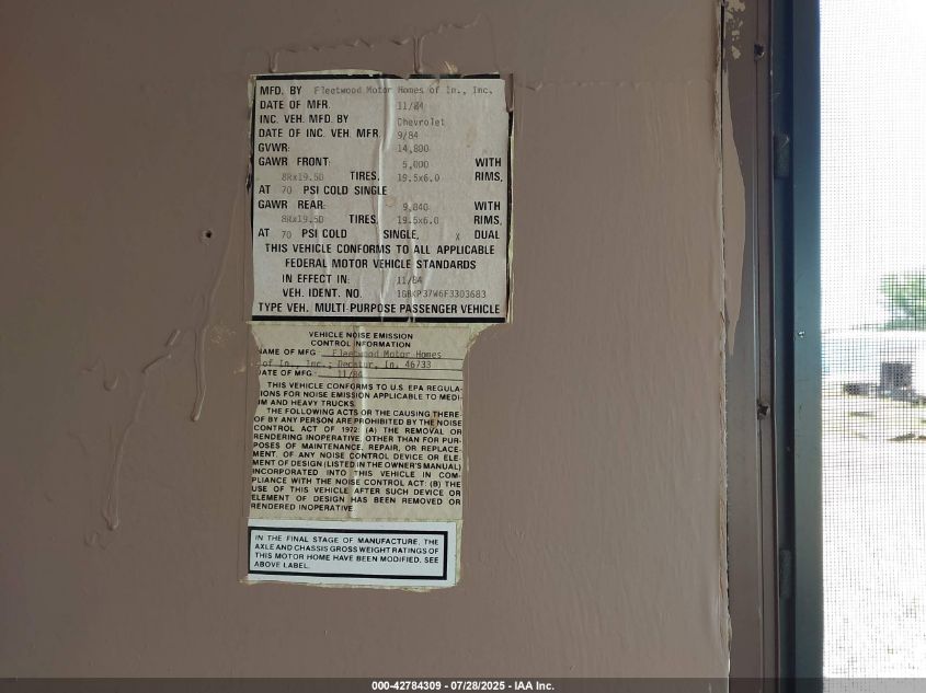 1985 Chevrolet P30 VIN: 1GBKP37W6F3303683 Lot: 42784309