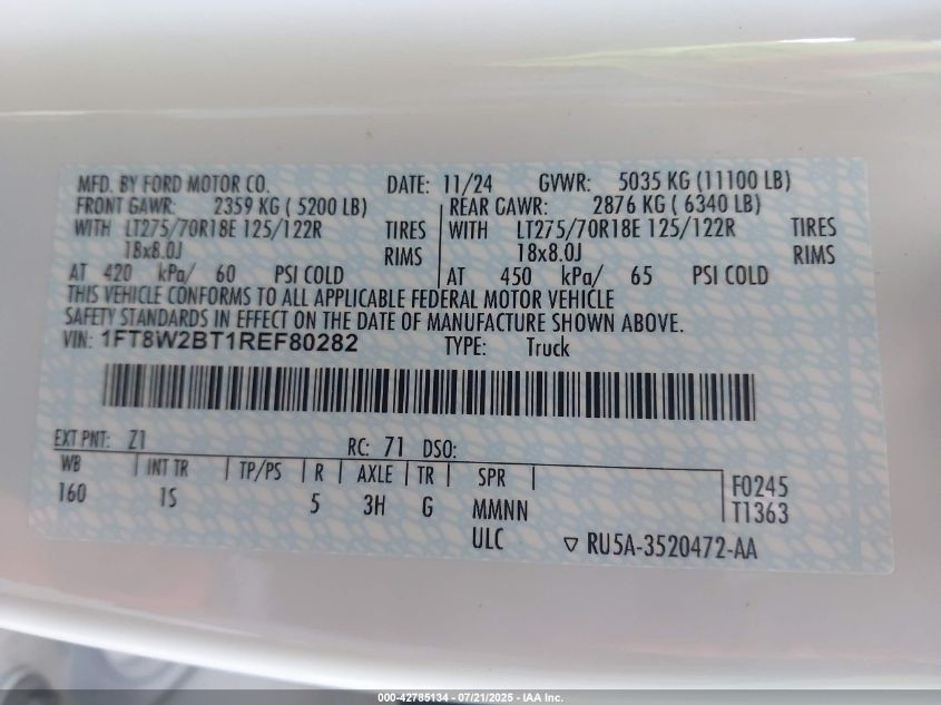 2024 Ford Super Duty F-250 Srw Xl VIN: 1FT8W2BT1REF80282 Lot: 42785134