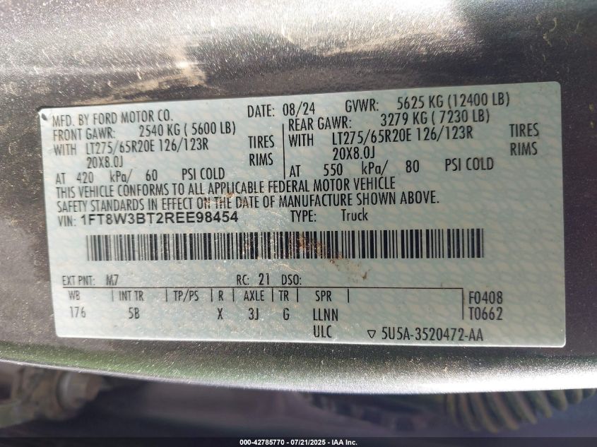 2024 Ford F-350 Lariat VIN: 1FT8W3BT2REE98454 Lot: 42785770
