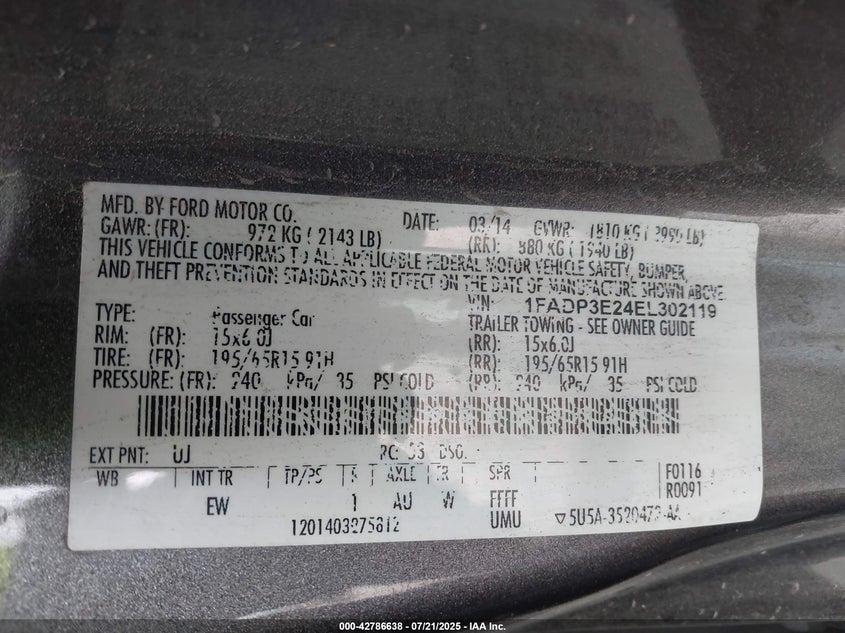 2014 FORD FOCUS S - 1FADP3E24EL302119