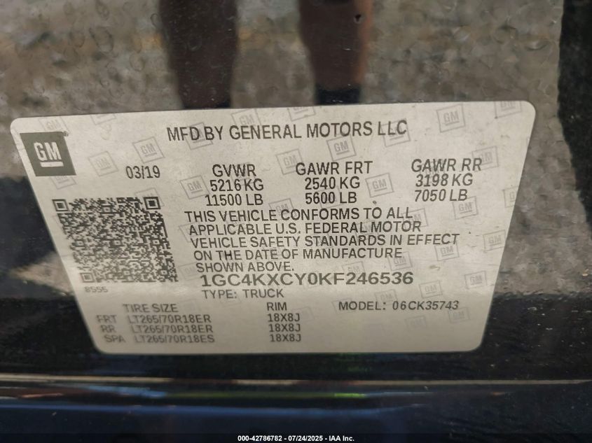 2019 Chevrolet Silverado - 1GC4KXCY0KF246536