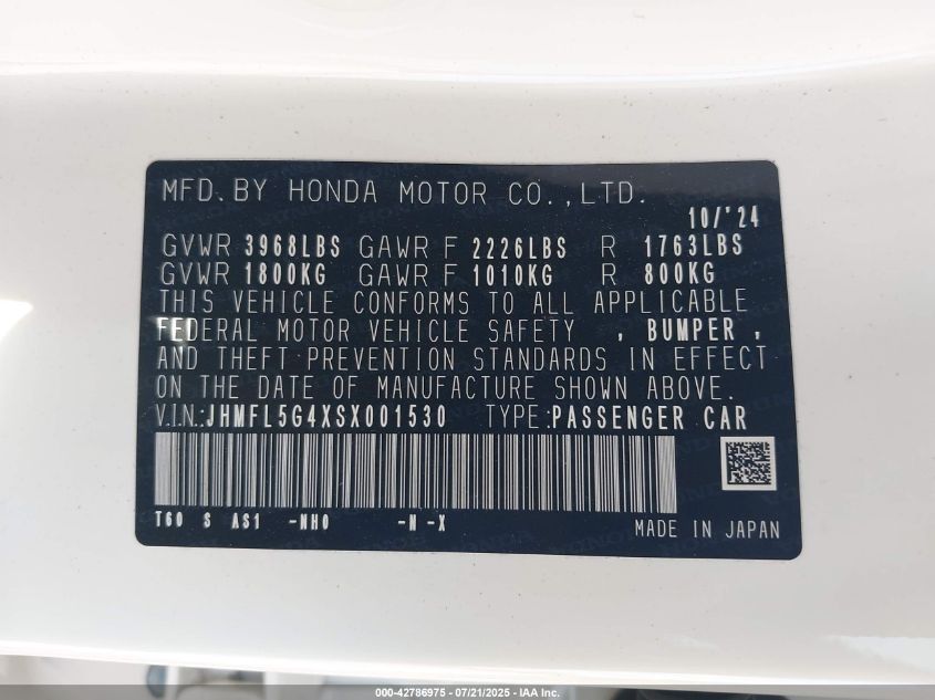 2025 Honda Civic Type R VIN: JHMFL5G4XSX001530 Lot: 42786975