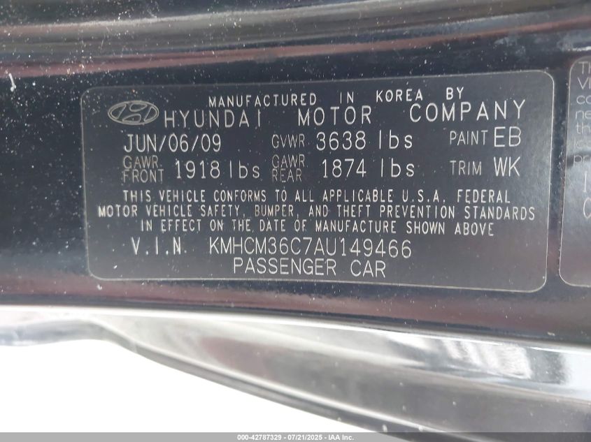 2010 Hyundai Accent Gs VIN: KMHCM3AC8AU149466 Lot: 42787329