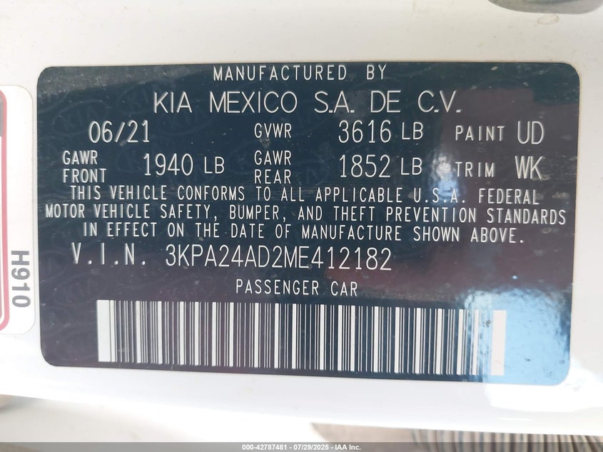 2021 KIA RIO LX - 3KPA24AD2ME412182