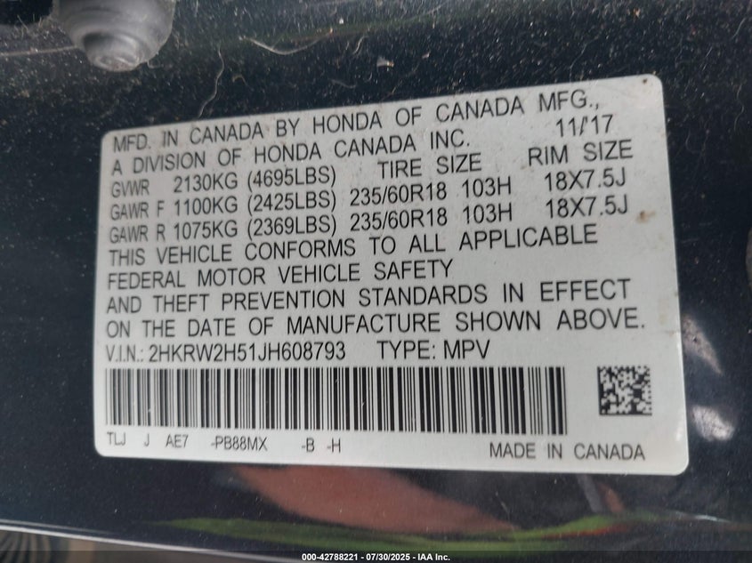 2018 HONDA CR-V EX - 2HKRW2H51JH608793