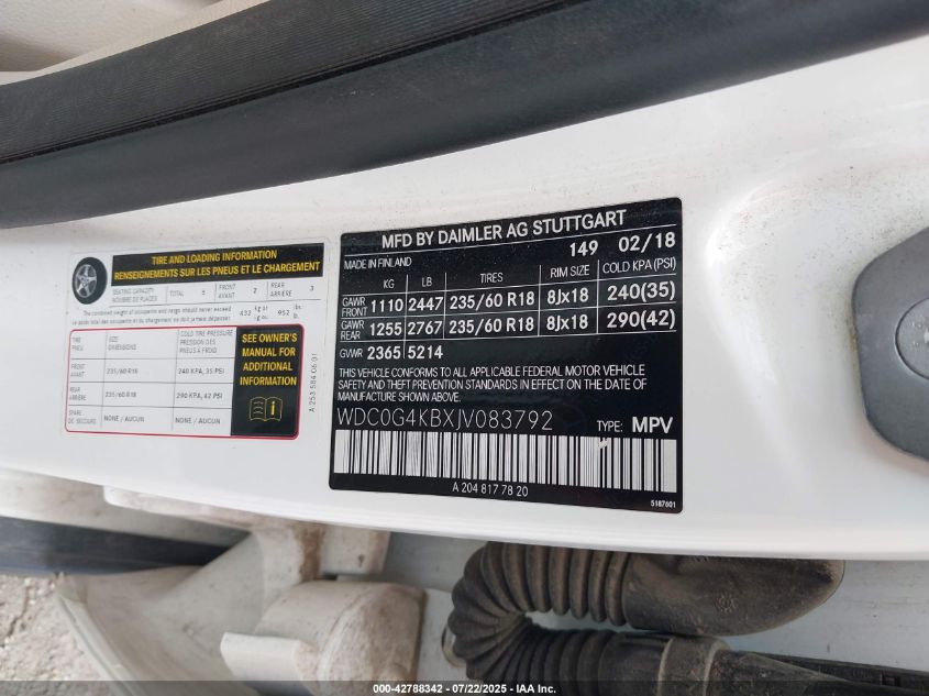2018 Mercedes-Benz Glc 300 4Matic VIN: WDC0G4KBXJV083792 Lot: 42788342