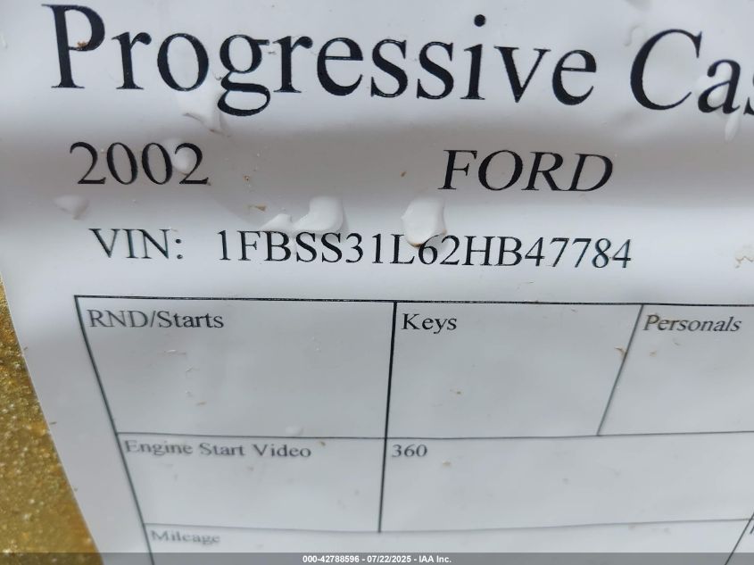 2002 Ford E-350 Super Duty Xl/Xlt VIN: 1FBSS31L62HB47784 Lot: 42788596