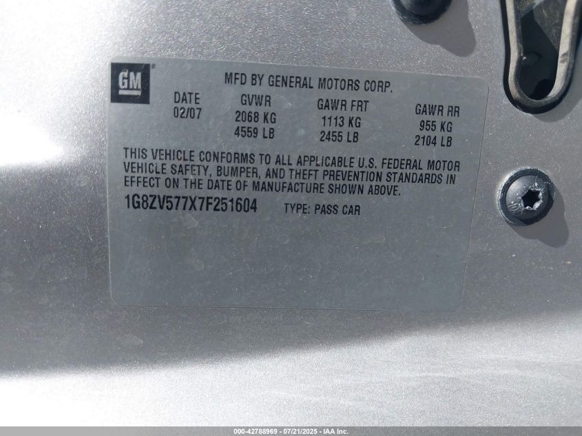 2007 Saturn Aura Xr VIN: 1G8ZV577X7F251604 Lot: 42788969