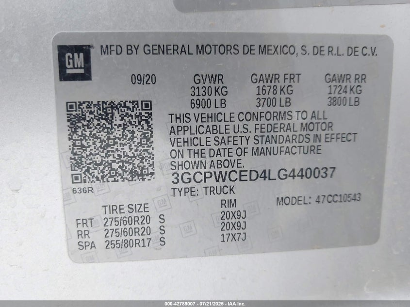 2020 CHEVROLET SILVERADO 1500 2WD  SHORT BED LT - 3GCPWCED4LG440037