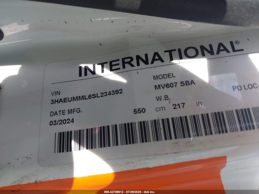 2025 International Mv VIN: 3HAEUMML6SL234392 Lot: 42789012