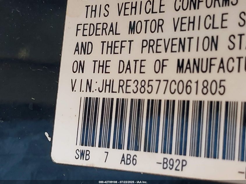 2007 Honda Cr-V Ex VIN: JHLRE38577C061805 Lot: 42789186