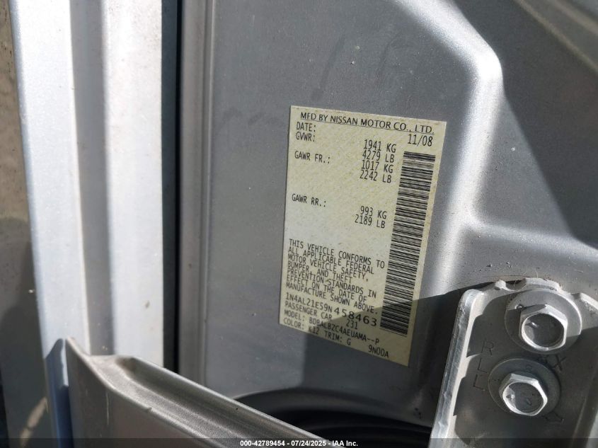 2009 Nissan Altima 2.5 S VIN: 1N4AL21E59N458463 Lot: 42789454