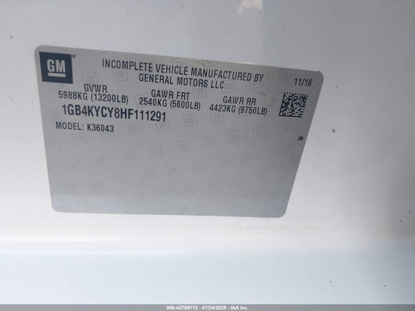 2017 Chevrolet Silverado 3500Hd Chassis Wt VIN: 1GB4KYCY8HF111291 Lot: 42789712