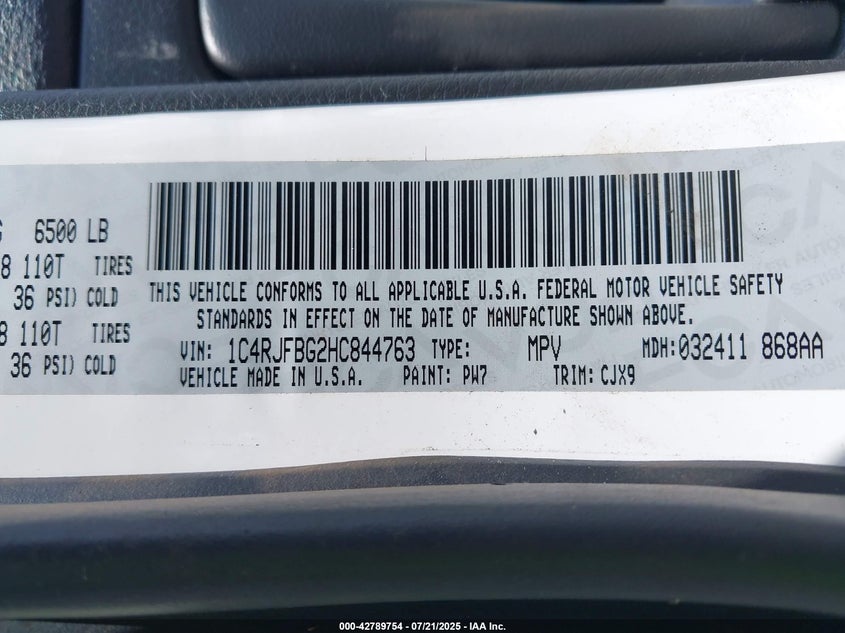 2017 Jeep Grand Cherokee Limited 4X4 VIN: 1C4RJFBG2HC844763 Lot: 42789754