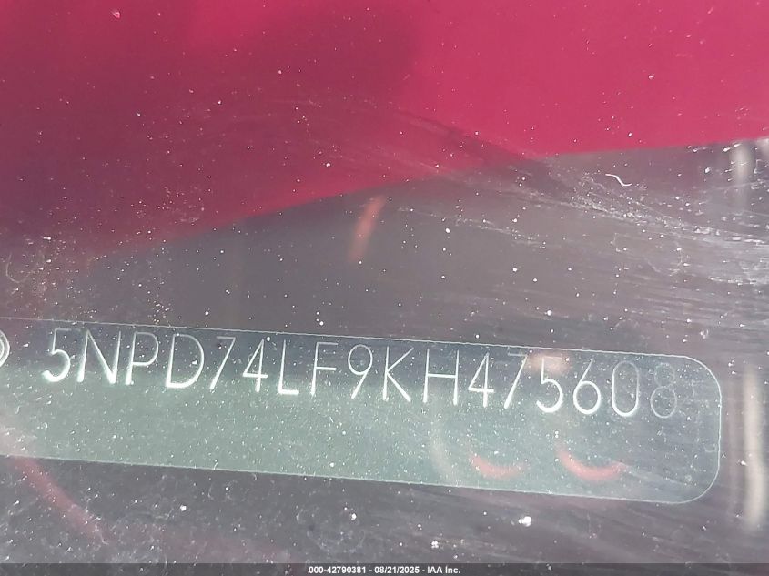 2019 Hyundai Elantra Se VIN: 5NPD74LF9KH475608 Lot: 42790381