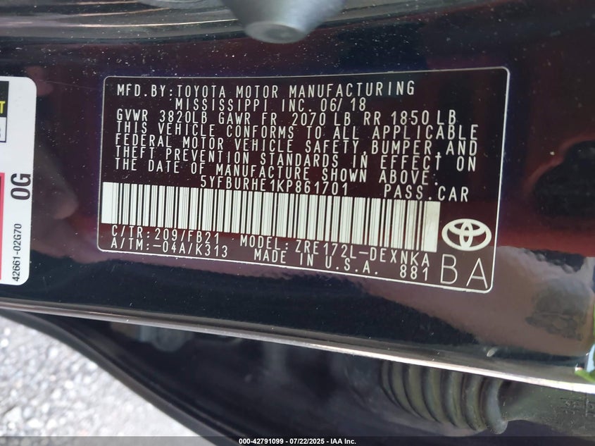 2019 TOYOTA COROLLA LE - 5YFBURHE1KP861701