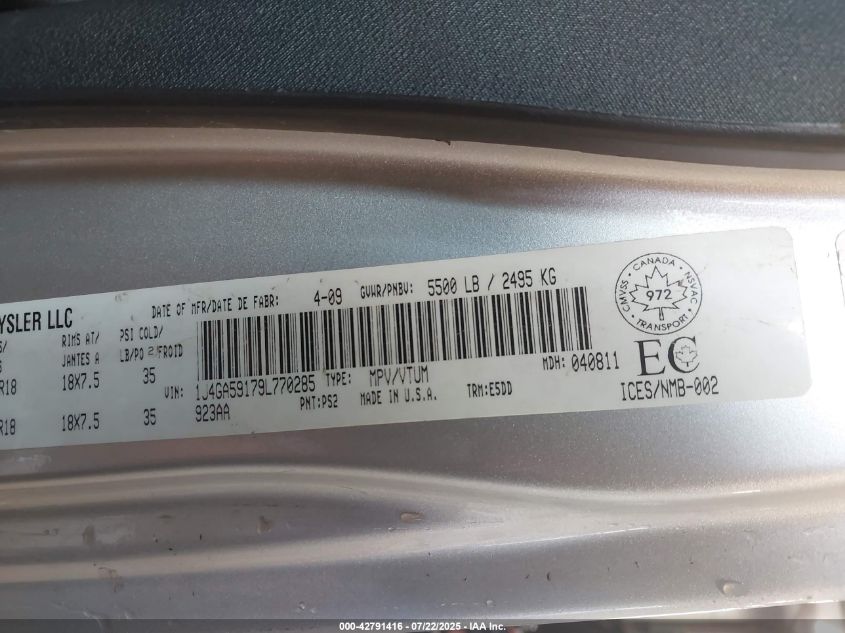 2009 Jeep Wrangler Unlimited Sahara VIN: 1J4GA59179L770285 Lot: 42791416