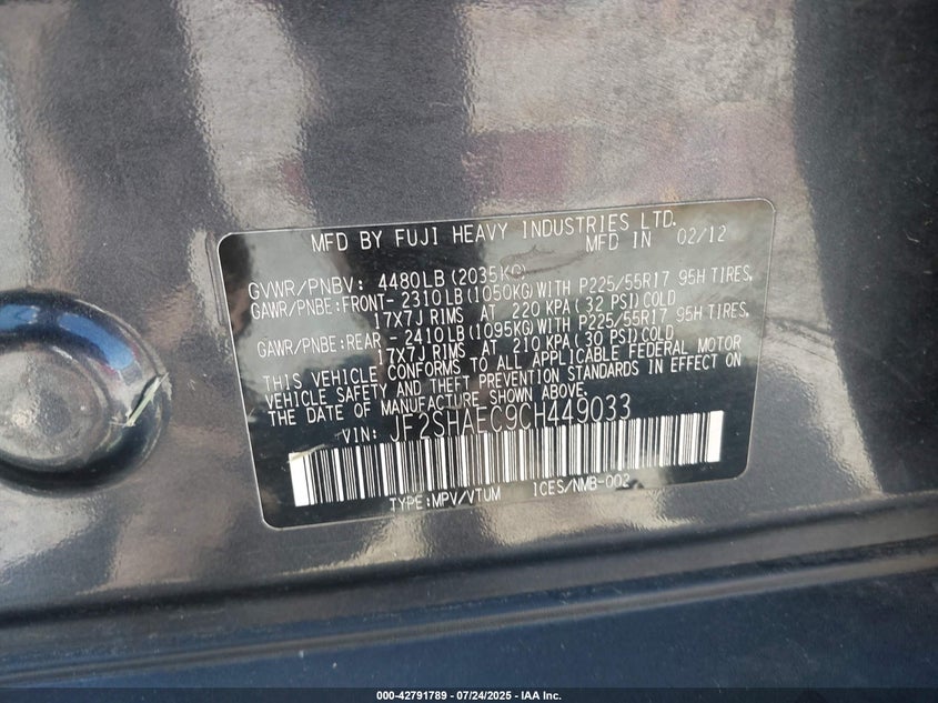 JF2SHAEC9CH449033 2012 SUBARU FORESTER photo no. 9