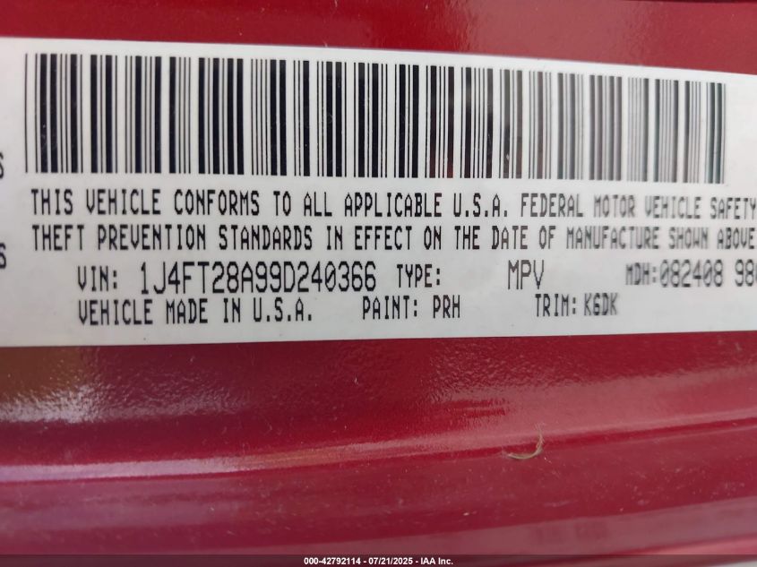 2009 Jeep Patriot Sport VIN: 1J4FT28A99D240366 Lot: 42792114