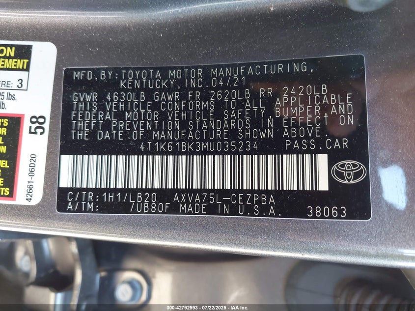 2021 TOYOTA CAMRY XSE AWD 4T1K61BK3MU035234