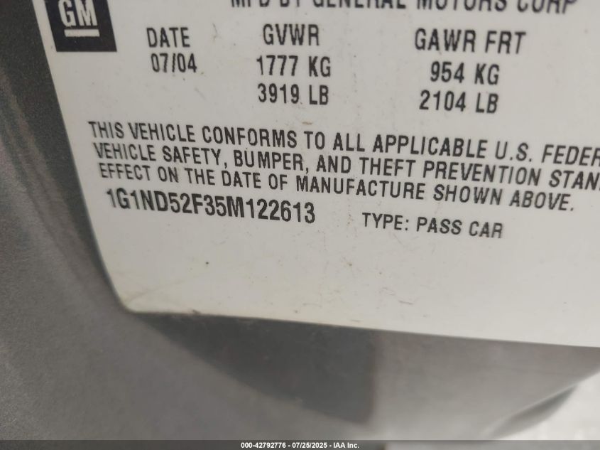 2005 Chevrolet Classic VIN: 1G1ND52F35M122613 Lot: 42792776