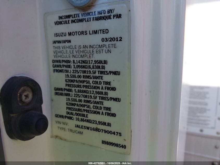 2013 Isuzu Dsl Reg VIN: JALE5W168D7900475 Lot: 42792951