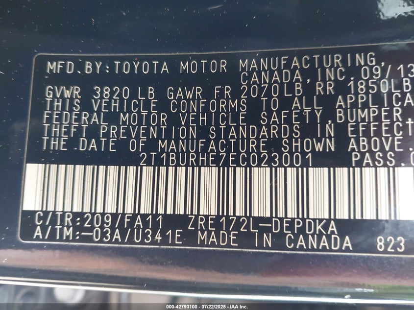 2014 TOYOTA COROLLA L - 2T1BURHE7EC023001