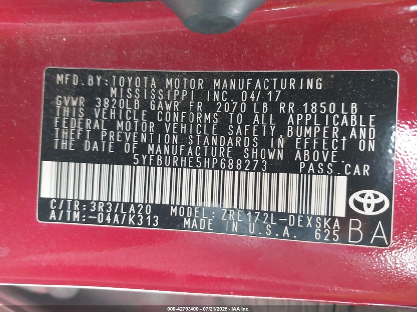 2017 TOYOTA COROLLA XSE - 5YFBURHE5HP688273