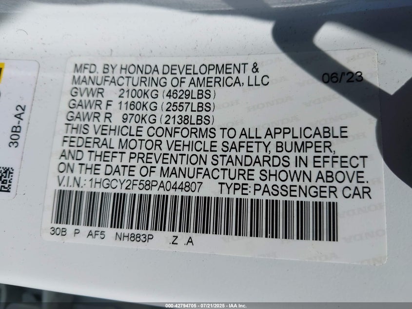 2023 Honda Accord - 1HGCY2F58PA044807