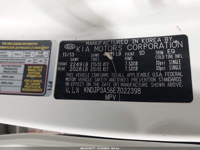 2014 Kia Soul + VIN: KNDJP3A56E7022398 Lot: 42794777