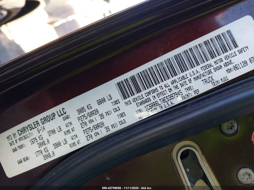 2014 Ram 1500 Lone Star VIN: 1C6RR6LT0ES397945 Lot: 42795056