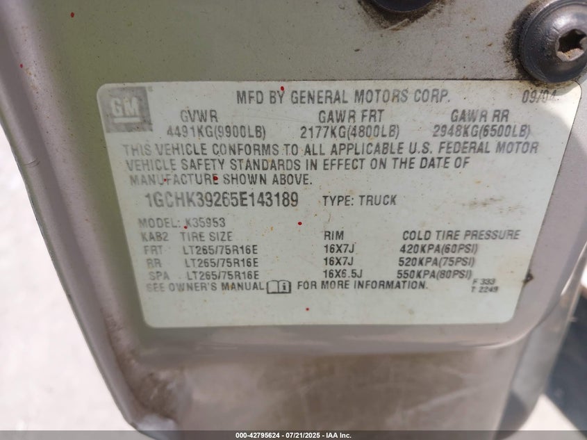2005 Chevrolet Silverado 3500 Work Truck VIN: 1GCHK39265E143189 Lot: 42795624