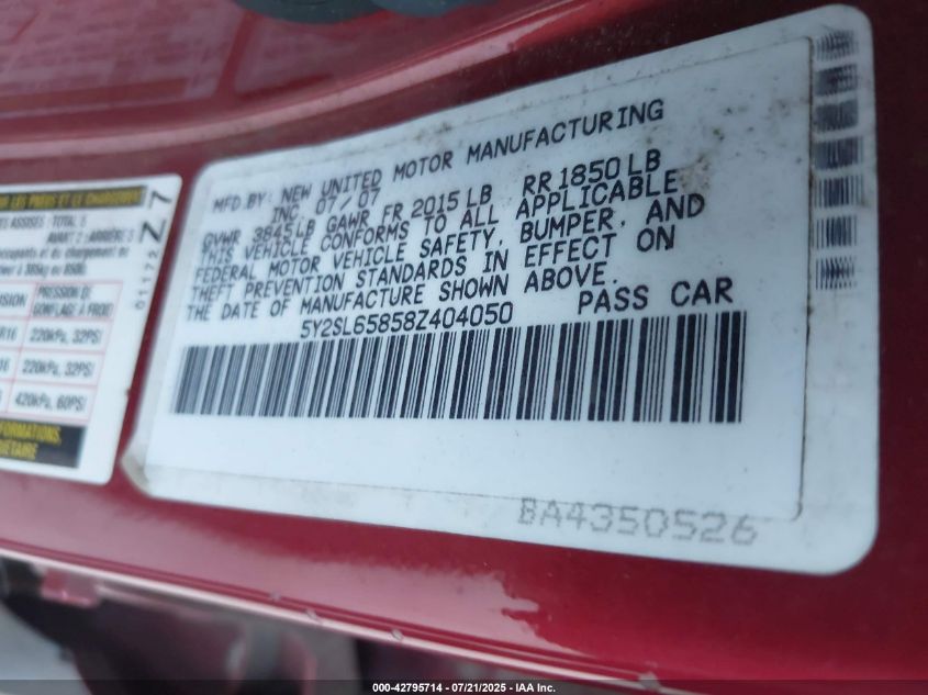 2008 Pontiac Vibe VIN: 5Y2SL65858Z404050 Lot: 42795714