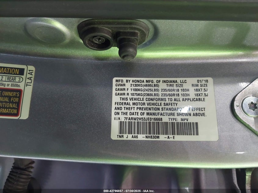 2018 HONDA CR-V EX - 7FARW2H53JE016668