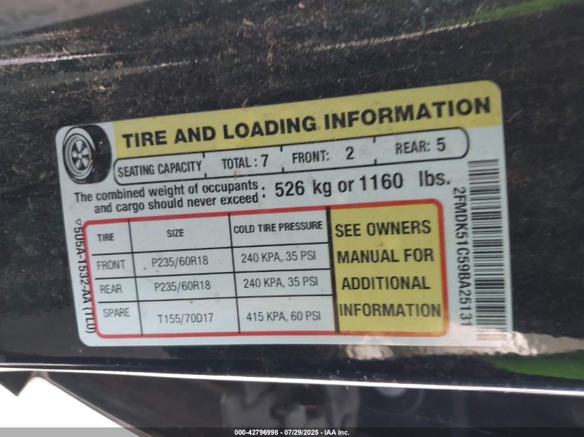 2009 Ford Flex Se VIN: 2FMDK51C59BA25131 Lot: 42796998