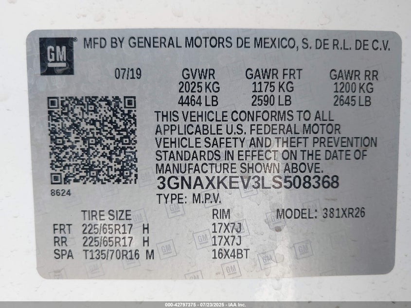2020 CHEVROLET EQUINOX FWD LT 1.5L TURBO - 3GNAXKEV3LS508368