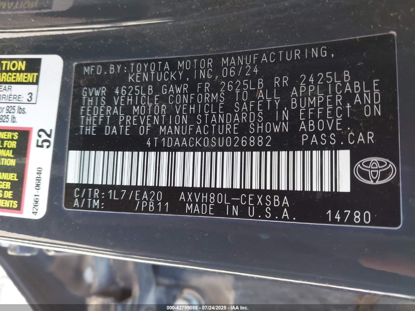 2025 Toyota Camry - 4T1DAACK0SU026882