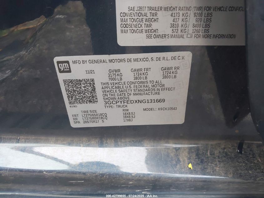 2022 Chevrolet Silverado 1500 Ltd 4Wd Short Bed Lt Trail Boss VIN: 3GCPYFEDXNG131669 Lot: 42799855