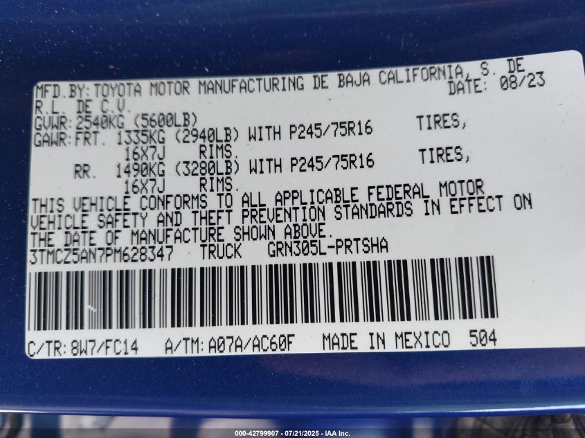 2023 Toyota Tacoma Sr5 V6 VIN: 3TMCZ5AN7PM628347 Lot: 42799907