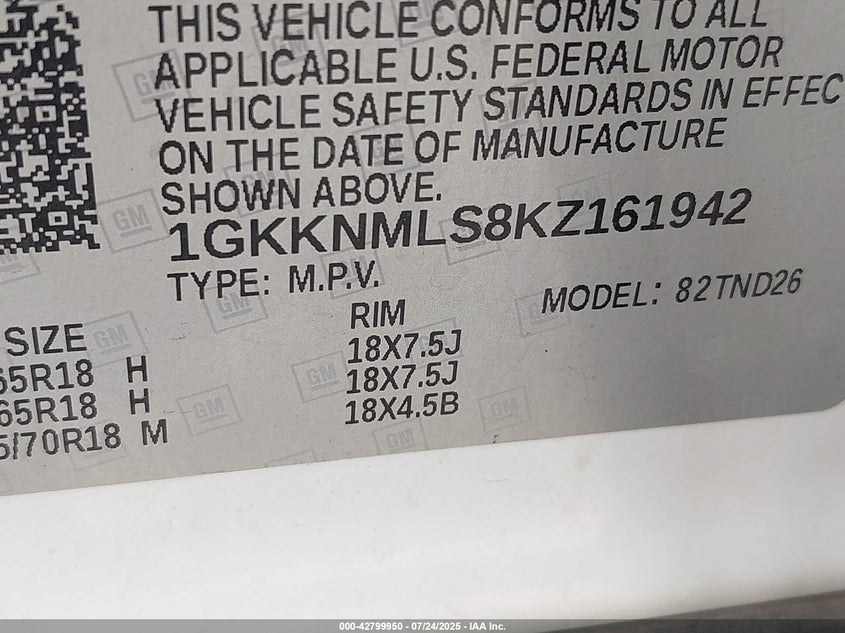2019 GMC ACADIA SLT-1 - 1GKKNMLS8KZ161942