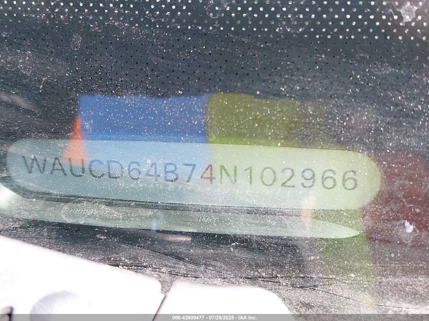 2004 Audi A6 2.7T S-Line VIN: WAUCD64B74N102966 Lot: 42800477