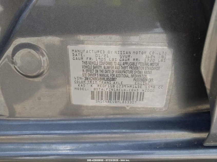 2021 NISSAN VERSA SV XTRONIC CVT - 3N1CN8EV8ML853307