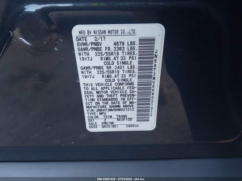 2017 NISSAN ROGUE SL - JN8AT2MV8HW021012