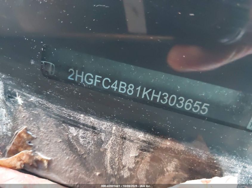 2019 Honda Civic Sport VIN: 2HGFC4B81KH303655 Lot: 42801441