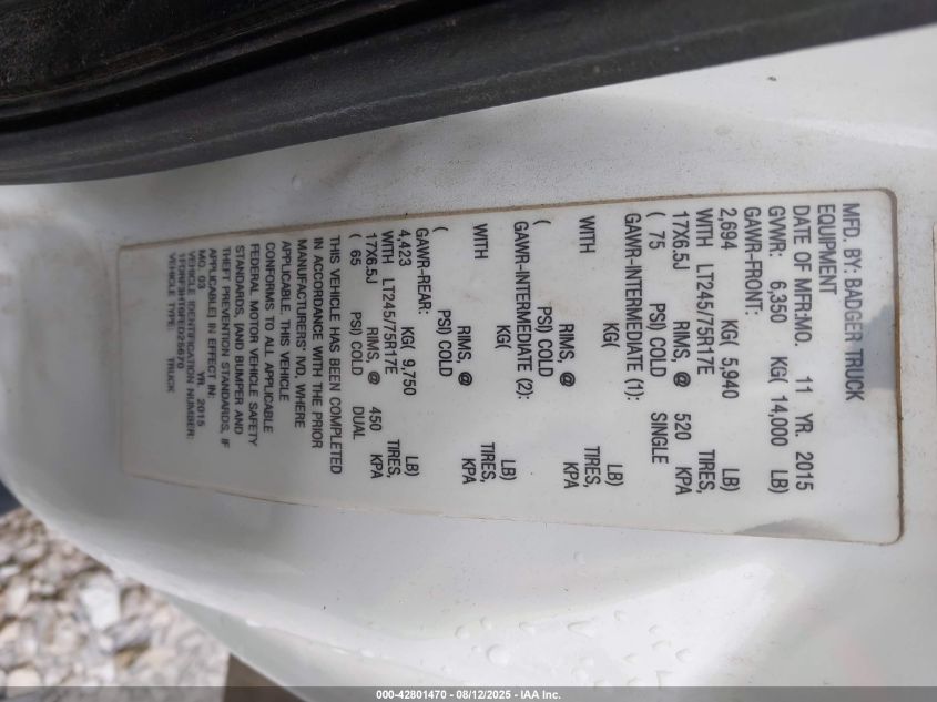 2015 Ford F-350 Chassis Xl VIN: 1FDRF3HT6FED25670 Lot: 42801470